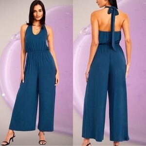NWTS🦋GAP OLD NAVY LG🦋WAIST DEFINED HALTER STYLE JUMPSUIT FITTED BODICE WIDE LEGS